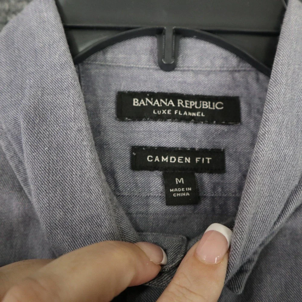 Banana Republic Luxe Flannel Shirt Mens M Camden Fit Grey Cotton Business Casual